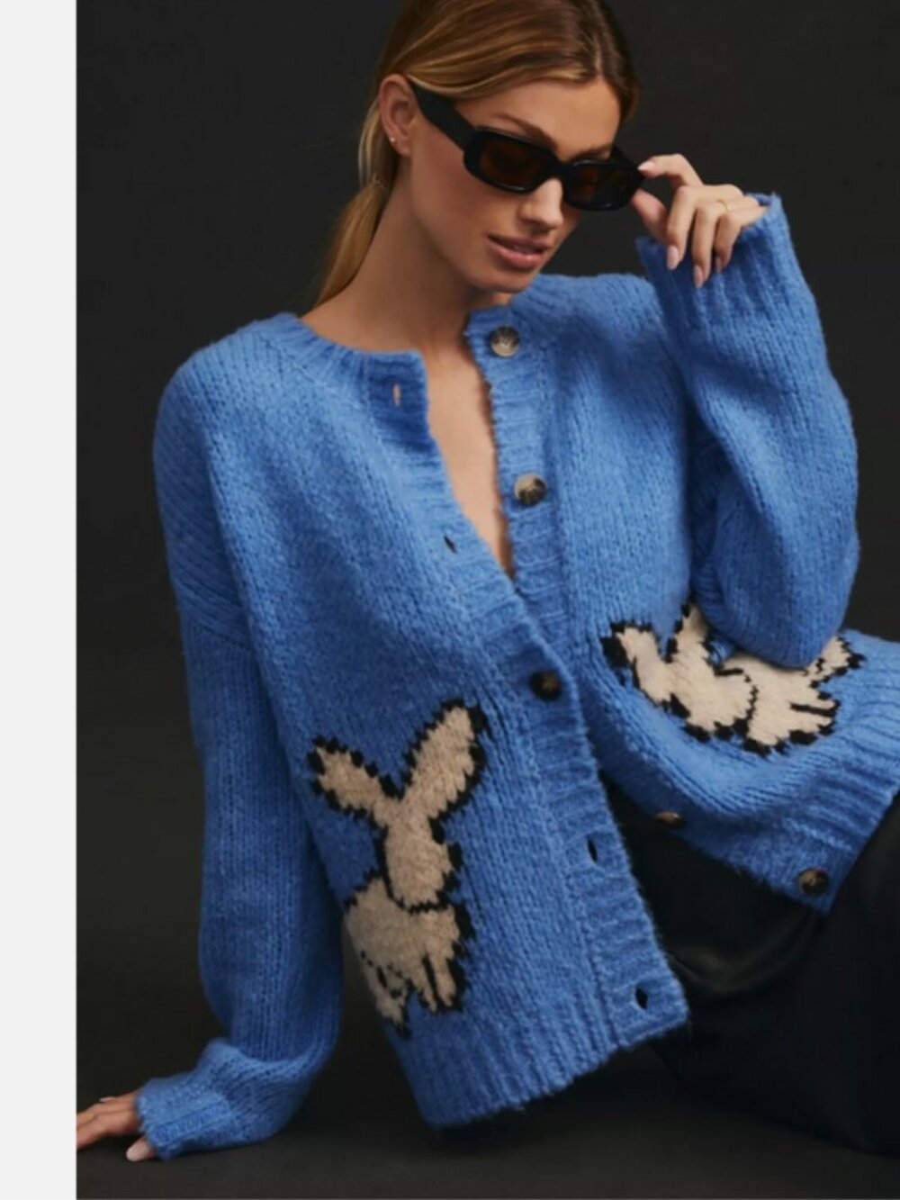 Anthropologie Maeve Bunny Slope Cardigan Sweater Cornflower Blue XL NWT Bunnies
